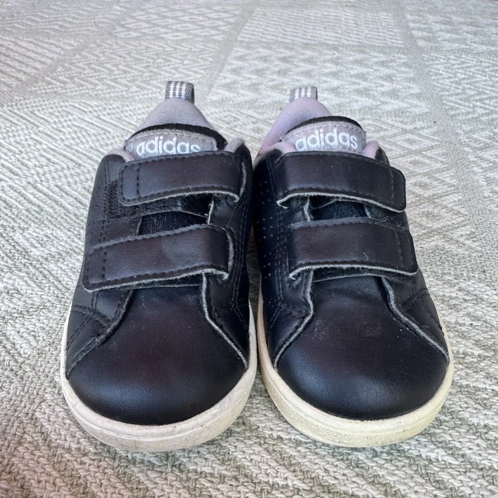 Size 5k - Adidas Black‎ Leather Sneakers Shoes Childrens Kids